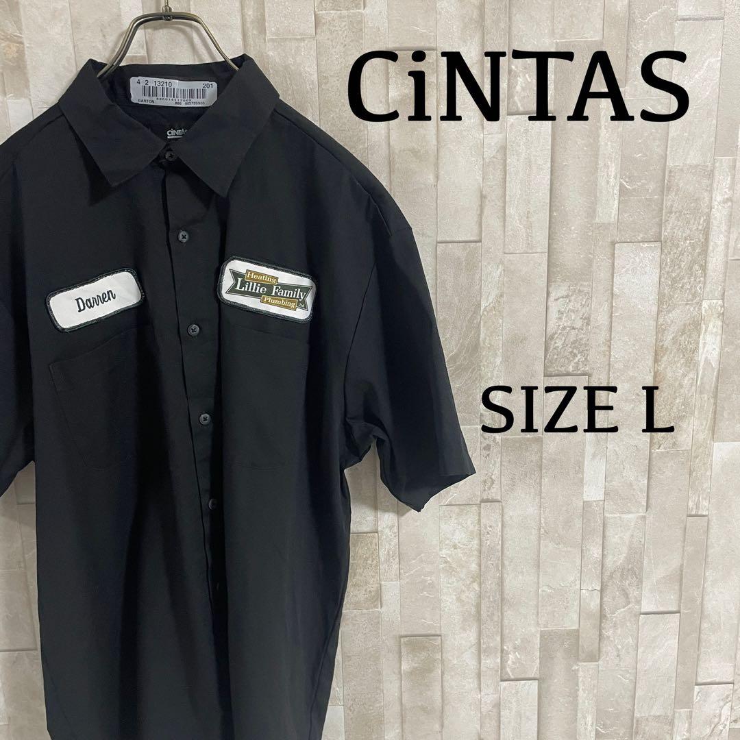 【美品】CiNTAS 半袖ワークシャツ ワッペン刺繍 Lサイズ 黒