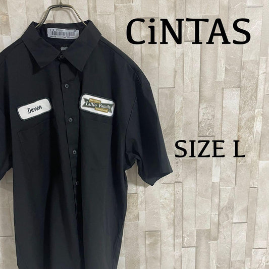 【美品】CiNTAS 半袖ワークシャツ ワッペン刺繍 Lサイズ 黒