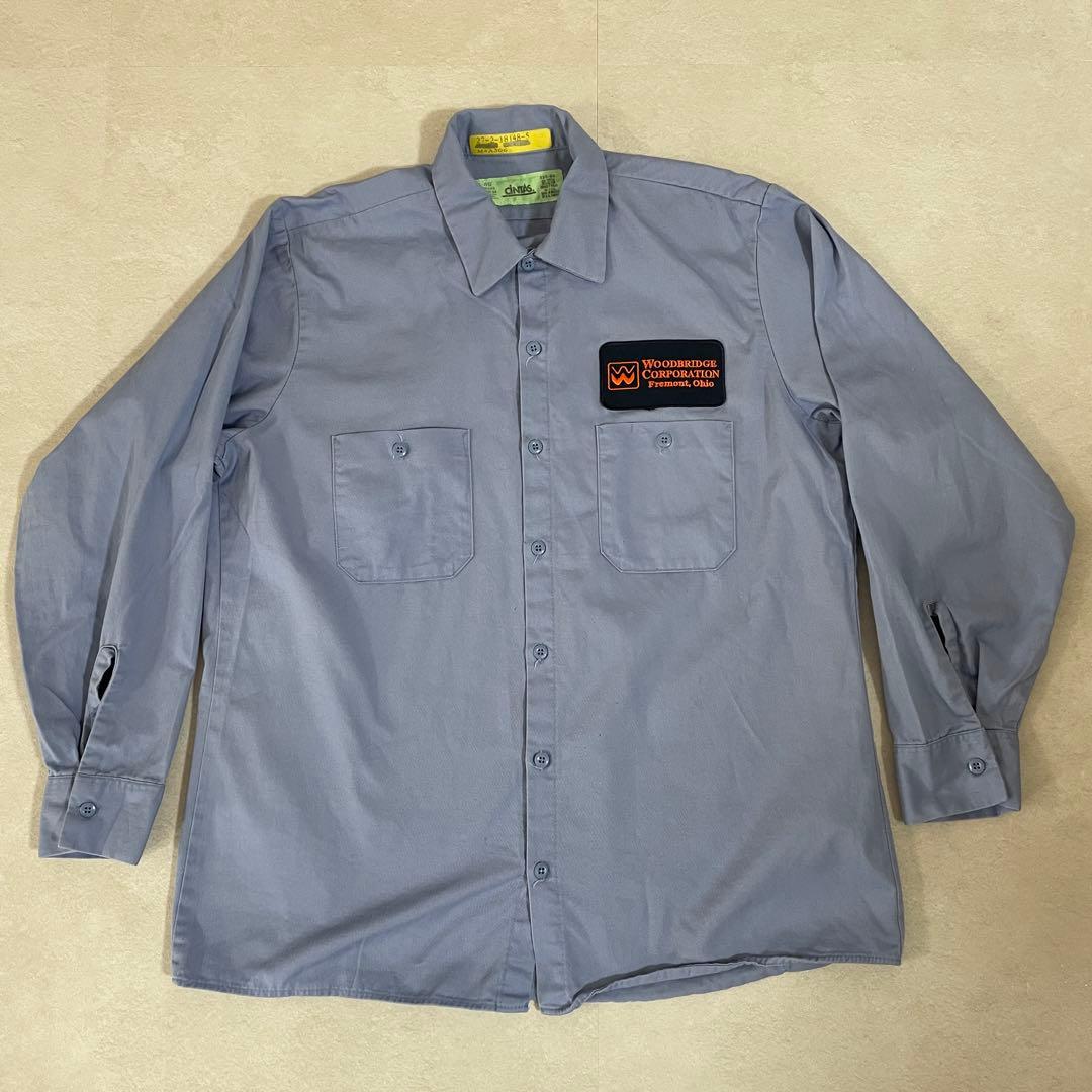 古着 CiNTAS 長袖 ワークシャツ ワッペン刺繍 サイズL ブルー