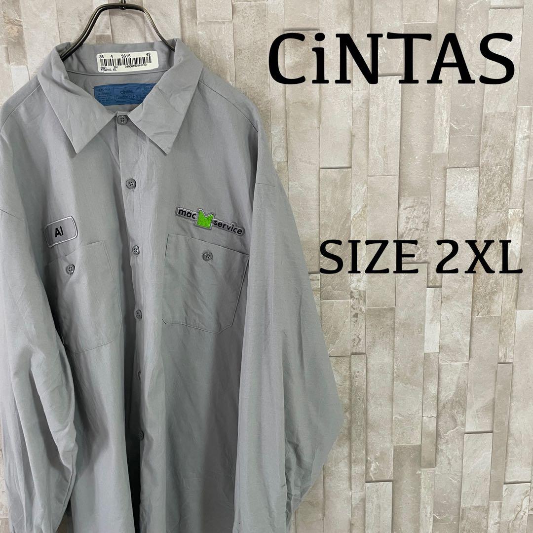 【美品】CiNTAS 長袖ワークシャツ ワッペン刺繍 グレー サイズ2XL