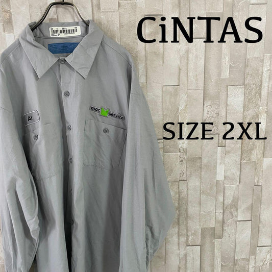 【美品】CiNTAS 長袖ワークシャツ ワッペン刺繍 グレー サイズ2XL
