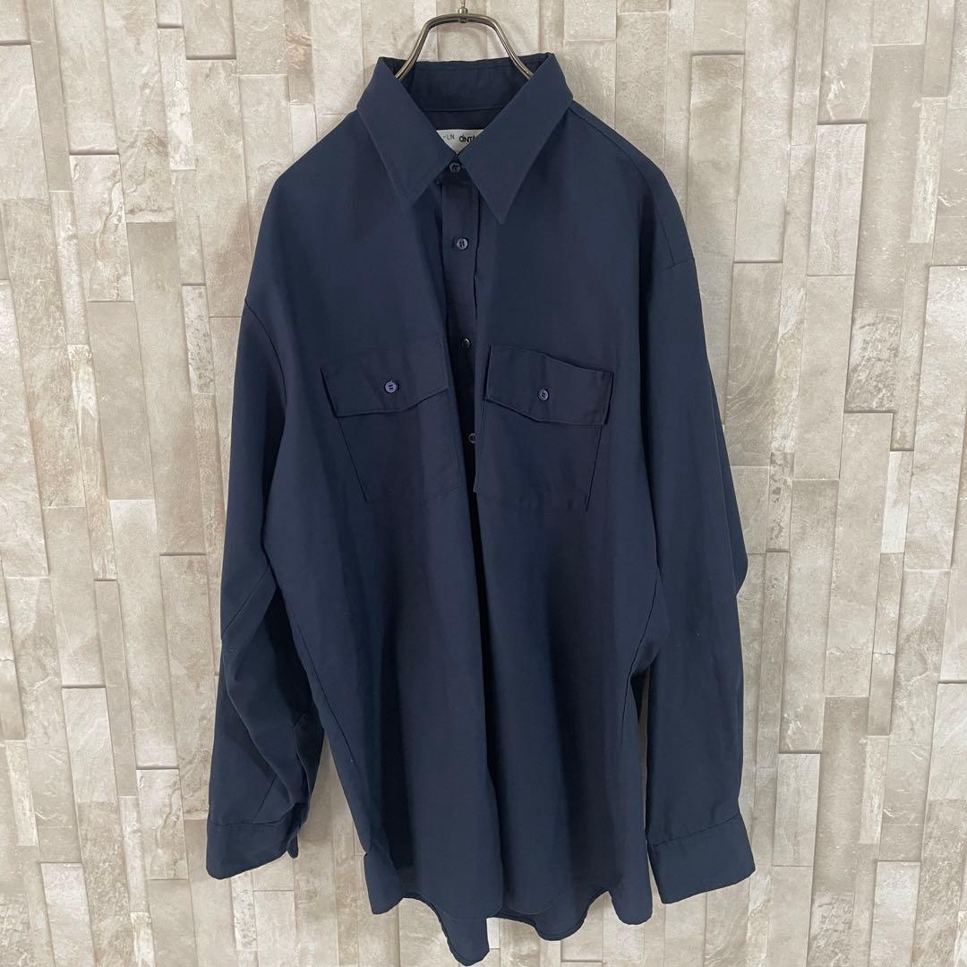【美品】CiNTAS 長袖ワークシャツ 無地 ネイビー XLサイズ