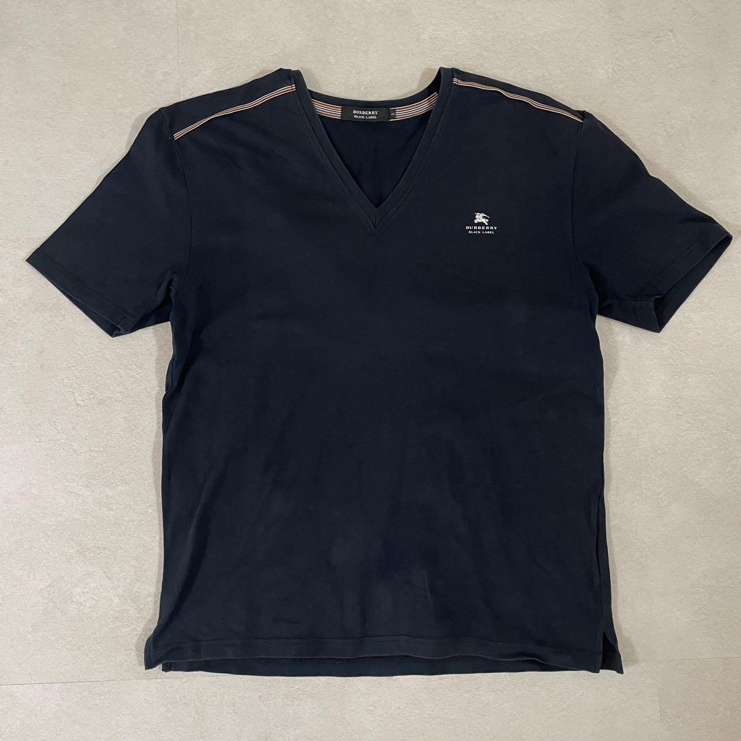 【美品】BURBERRY BLACK LABEL半袖Tシャツ Vネック 2 黒