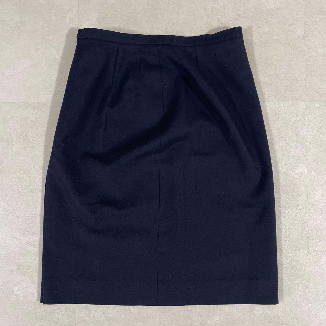 【美品】90s BURBERRY 膝丈 タイトスカート カシミヤ混 40 紺色