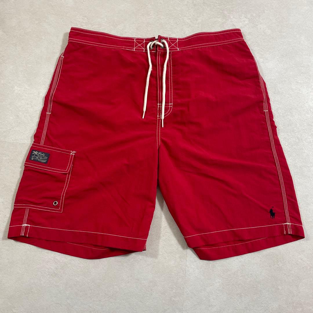 【美品】90s POLO RALPH LAUREN スイムショーツ L レッド