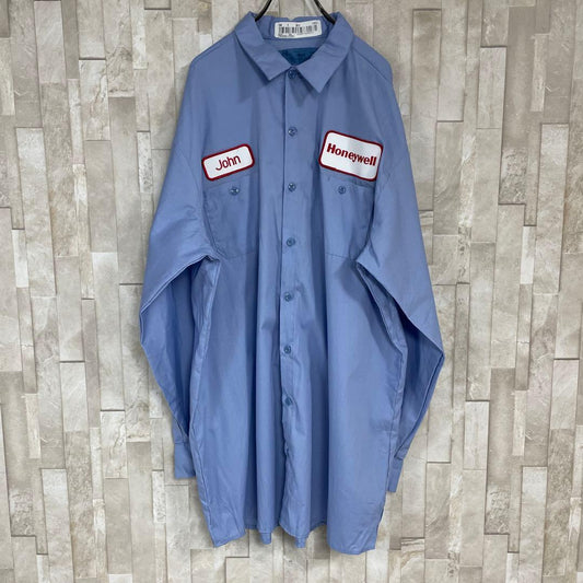 古着 CiNTAS 長袖ワークシャツ 企業ロゴ サイズ2XLライトブルー