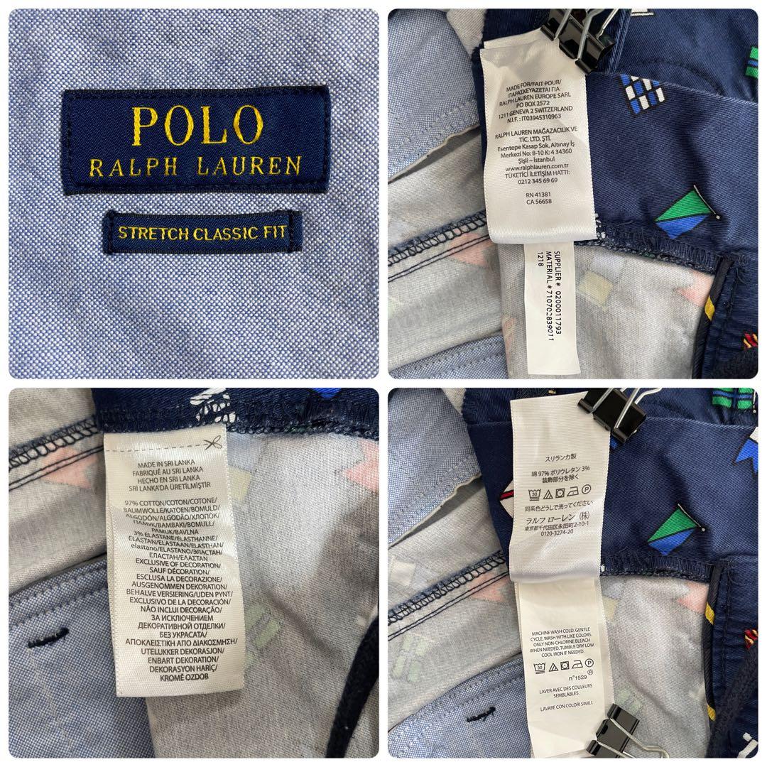 【美品】POLO RALPH LAUREN ハーフパンツ L ネイビー系 国旗柄
