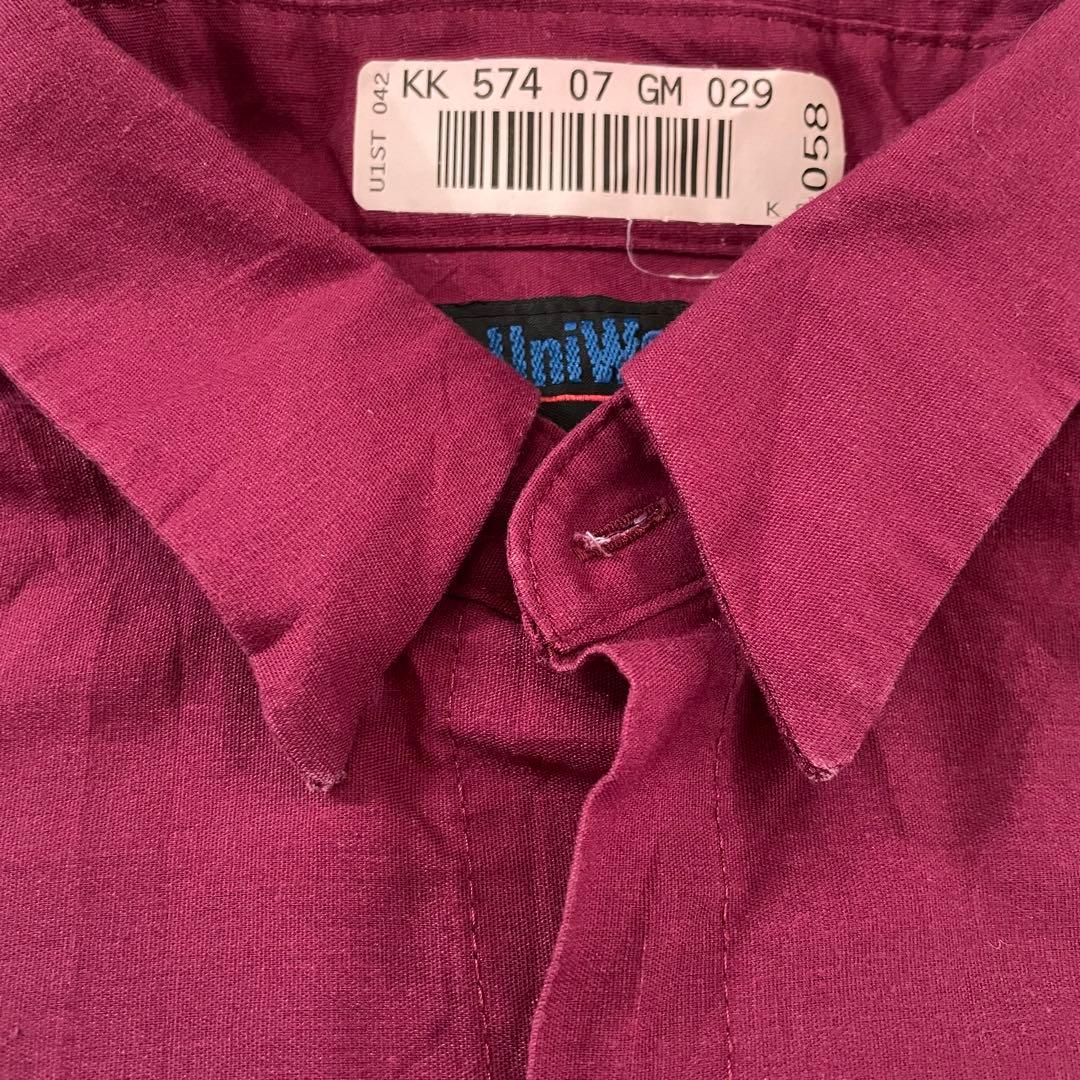 【美品】UniWeave 長袖ワークシャツ Mサイズ ワインレッド