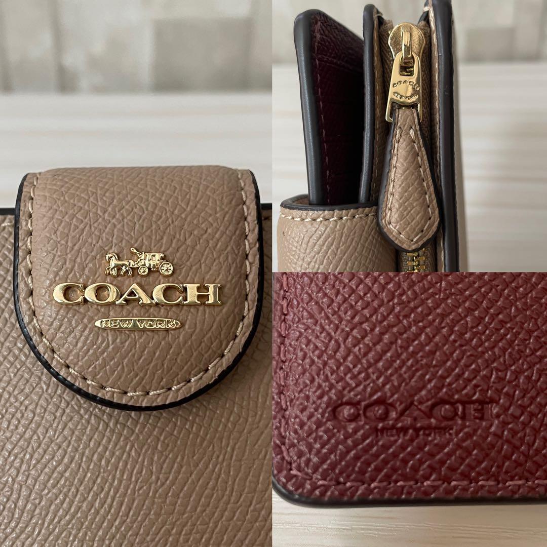 訳あり新品 COACH 二つ折り財布 ベージュ系