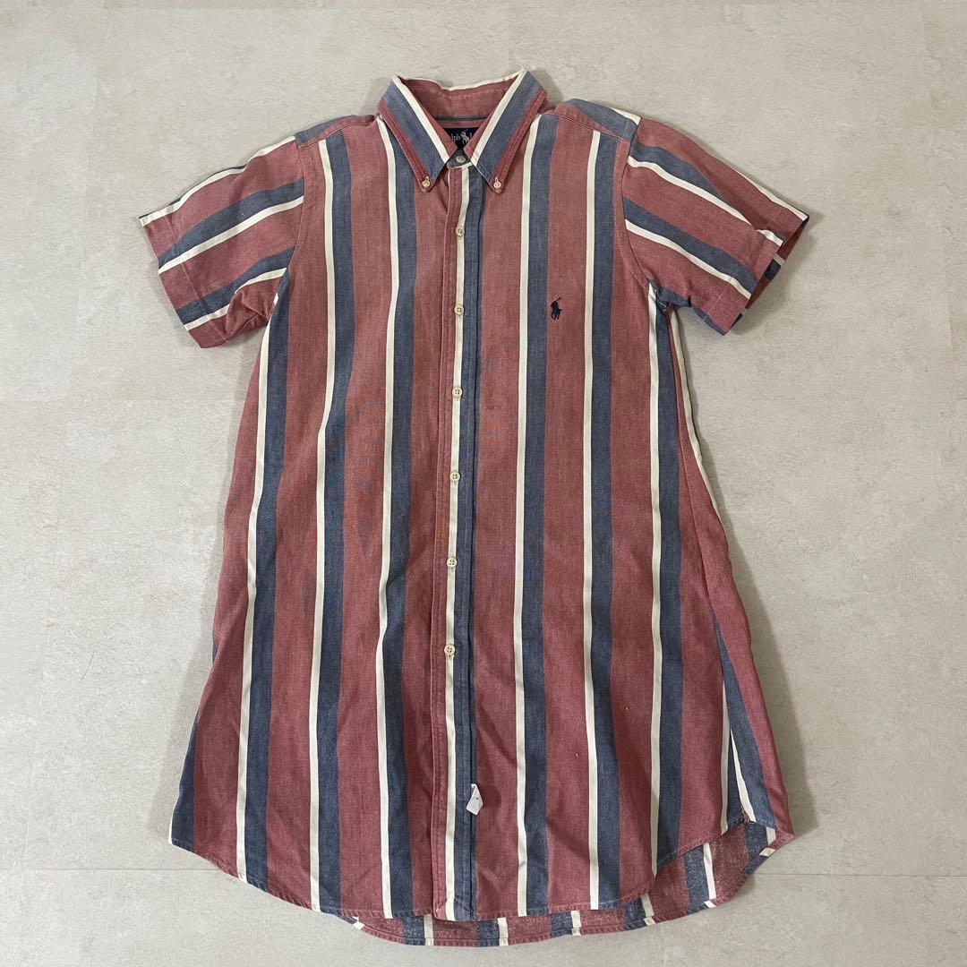 90s RALPH LAUREN 半袖シャツ サイズS相当 ストライプ柄