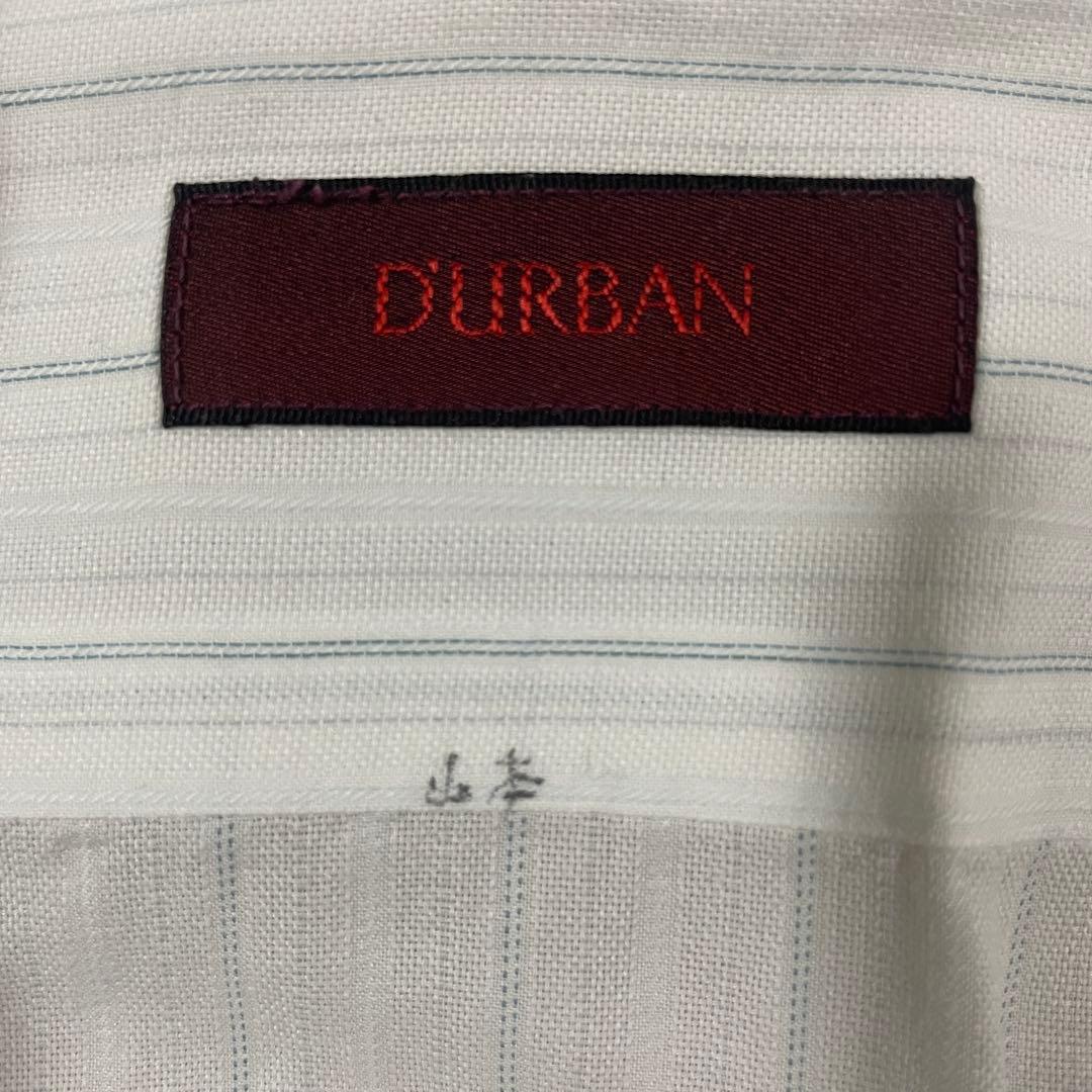 古着 DURBAN 半袖ワイシャツ ストライプ柄 ボタンダウン ホワイト L