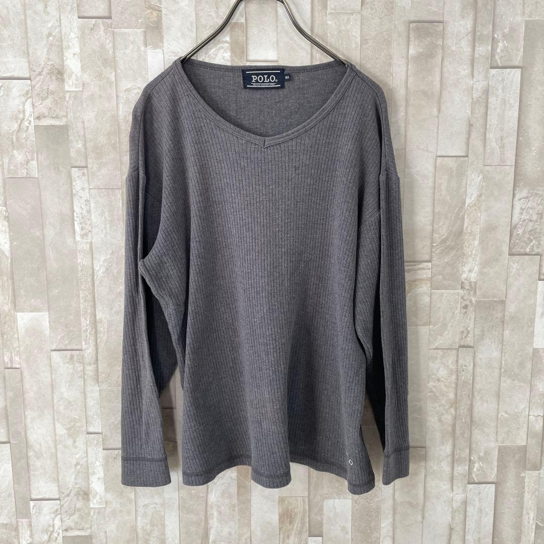 古着 POLO BCS 長袖Vネックニット サイズMA グレー