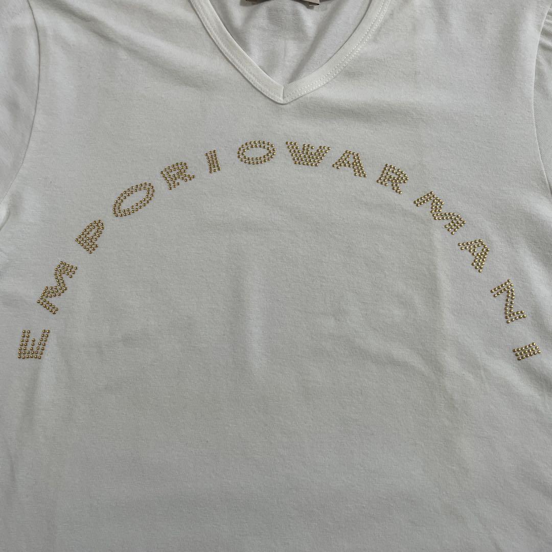 古着 EMPORIO ARMANI ホワイト Vネック Tシャツ Sサイズ