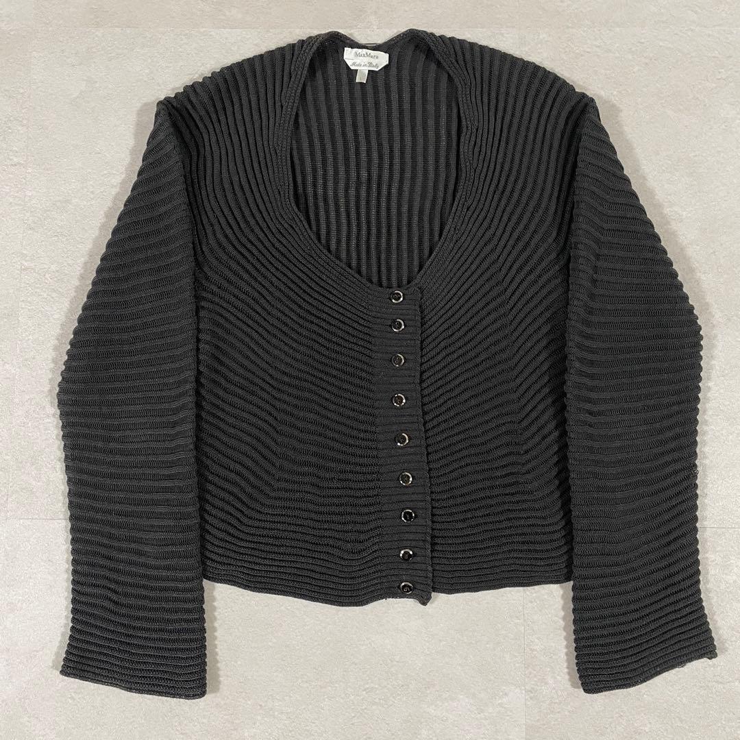 【美品】MaxMara 長袖カーディガン イタリア製 リブ編み Vネック L黒