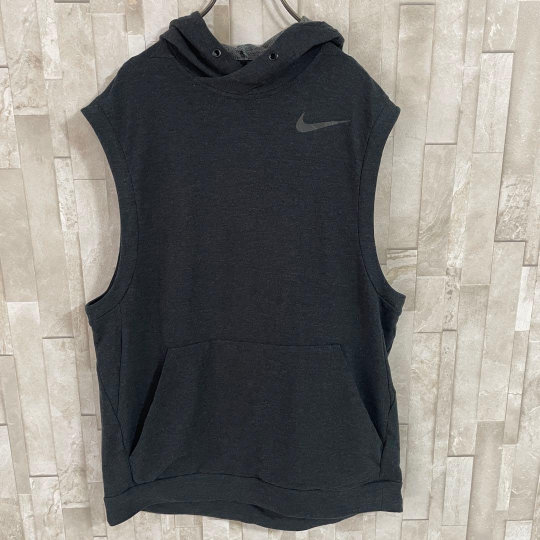 【美品】NIKE DRY-FIT ノースリーブパーカー Mサイズ ダークグレー
