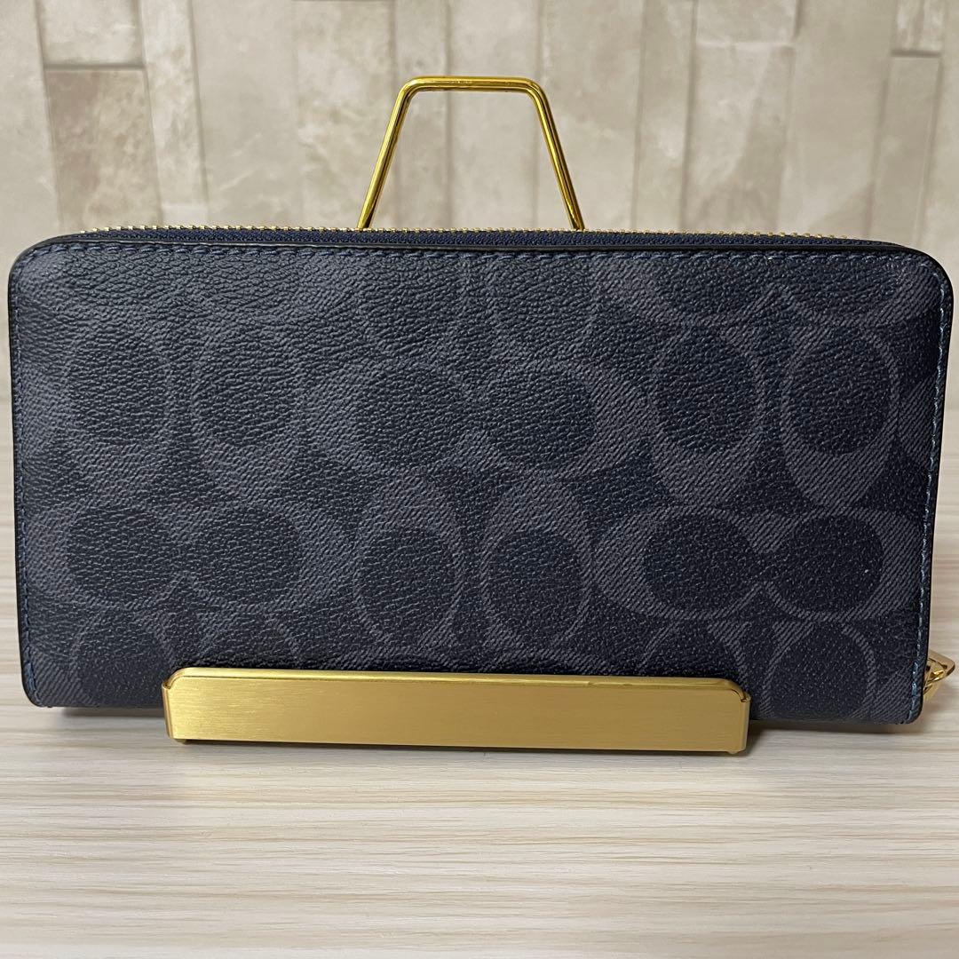 訳あり新品 COACH 長財布 シグネチャー柄 デニムマルチ