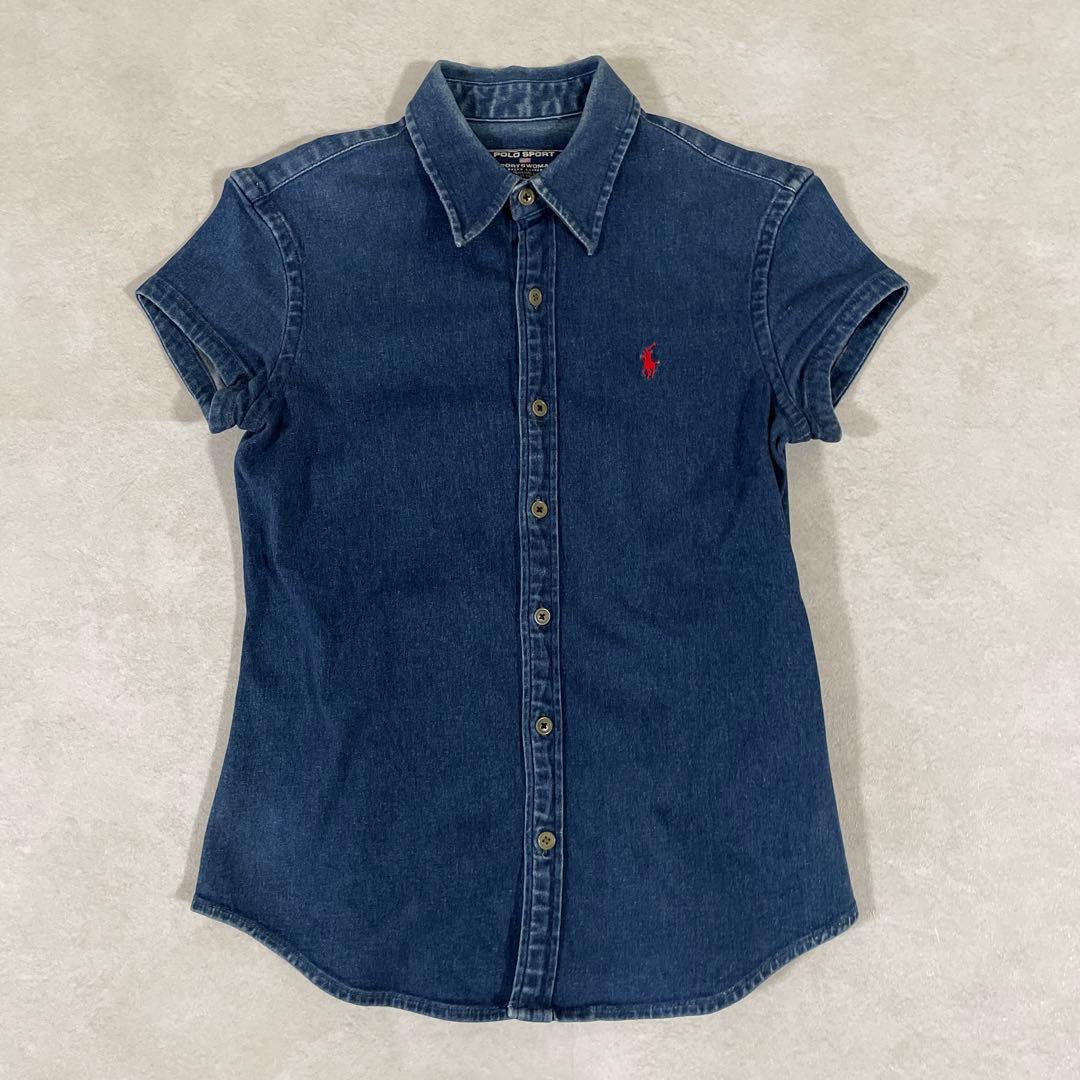 【美品】90s POLO RALPH LAUREN 半袖デニムシャツ ポニー刺繍