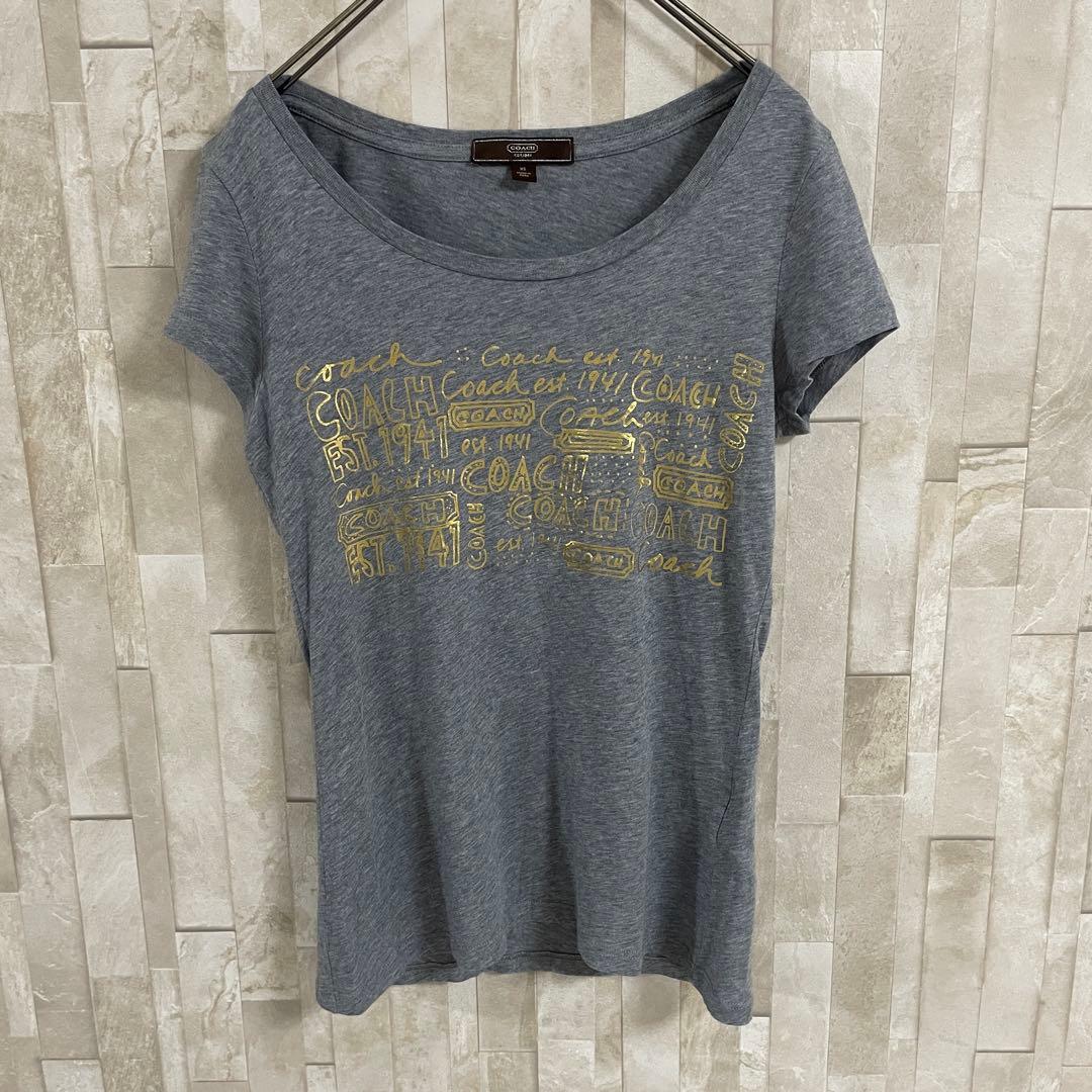 【美品】COACH 半袖Tシャツ ビックプリント サイズXS グレー