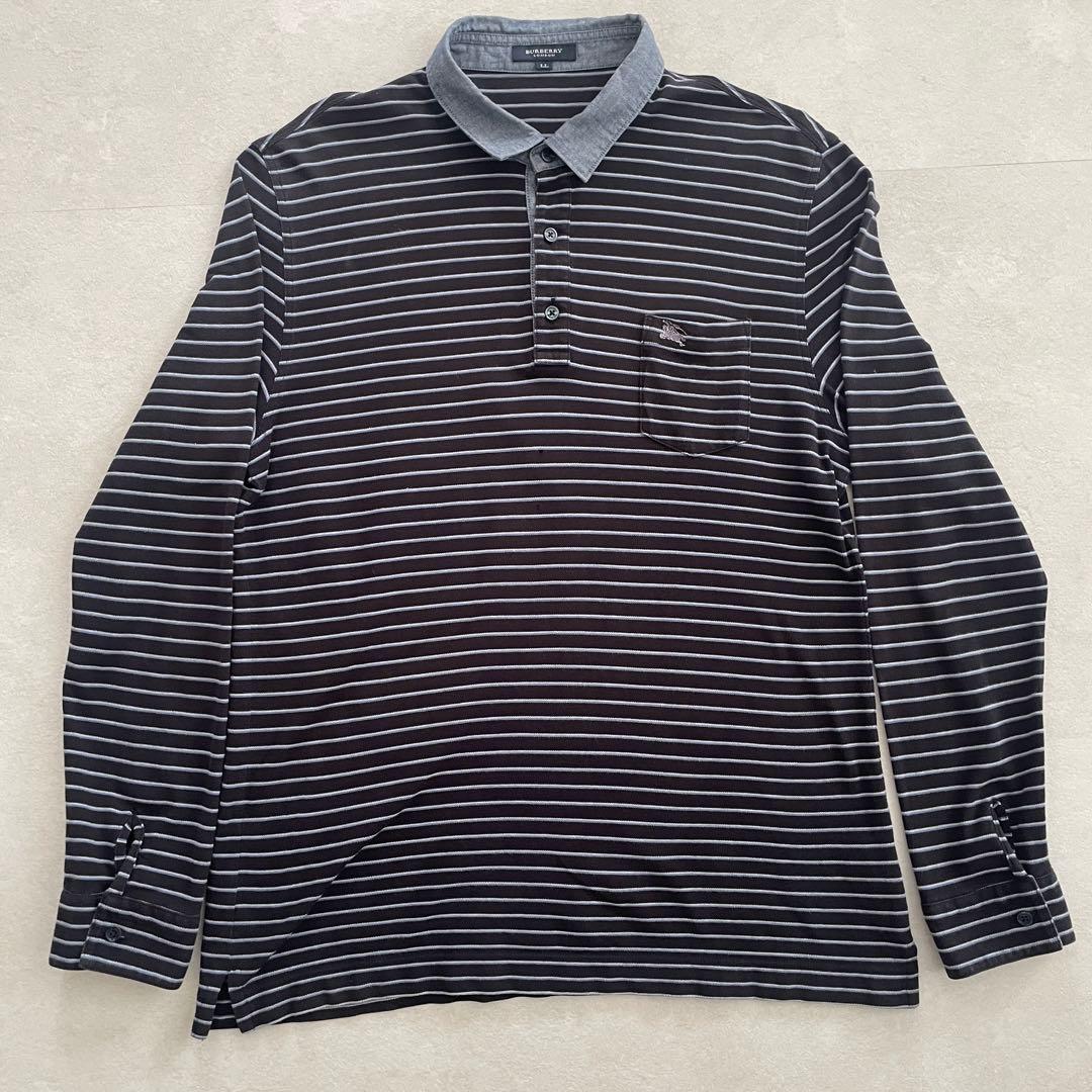 古着 BURBERRY LONDON ボーダー 長袖ポロシャツ LLサイズ