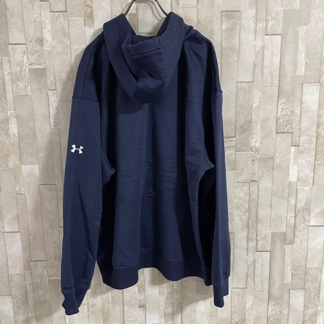 古着 UNDER ARMOUR プルオーバーパーカー プリント STORM 紺色