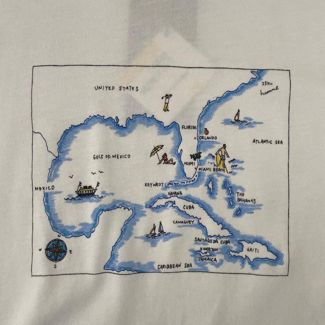【新品未使用タグ付】23区 HOMME 地図プリント Tシャツ 50 ホワイト