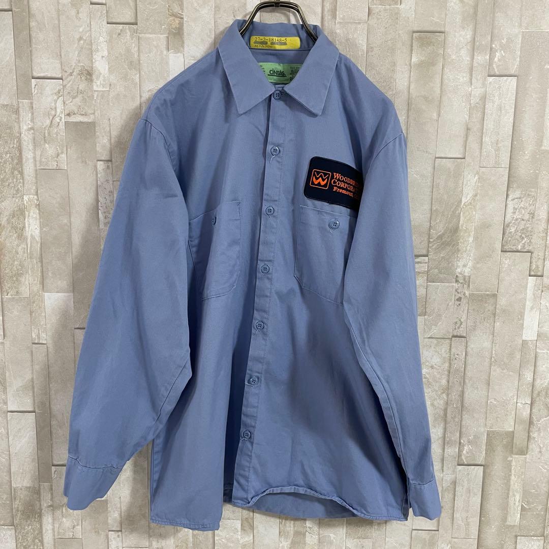 古着 CiNTAS 長袖 ワークシャツ ワッペン刺繍 サイズL ブルー