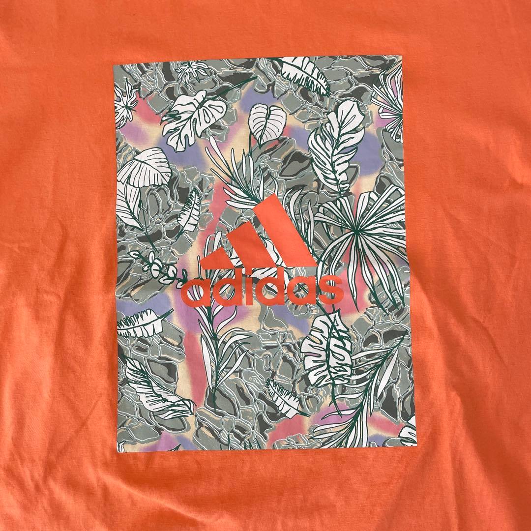 【美品】adidas 半袖Tシャツ ボタニカル グラフィックプリント オレンジ