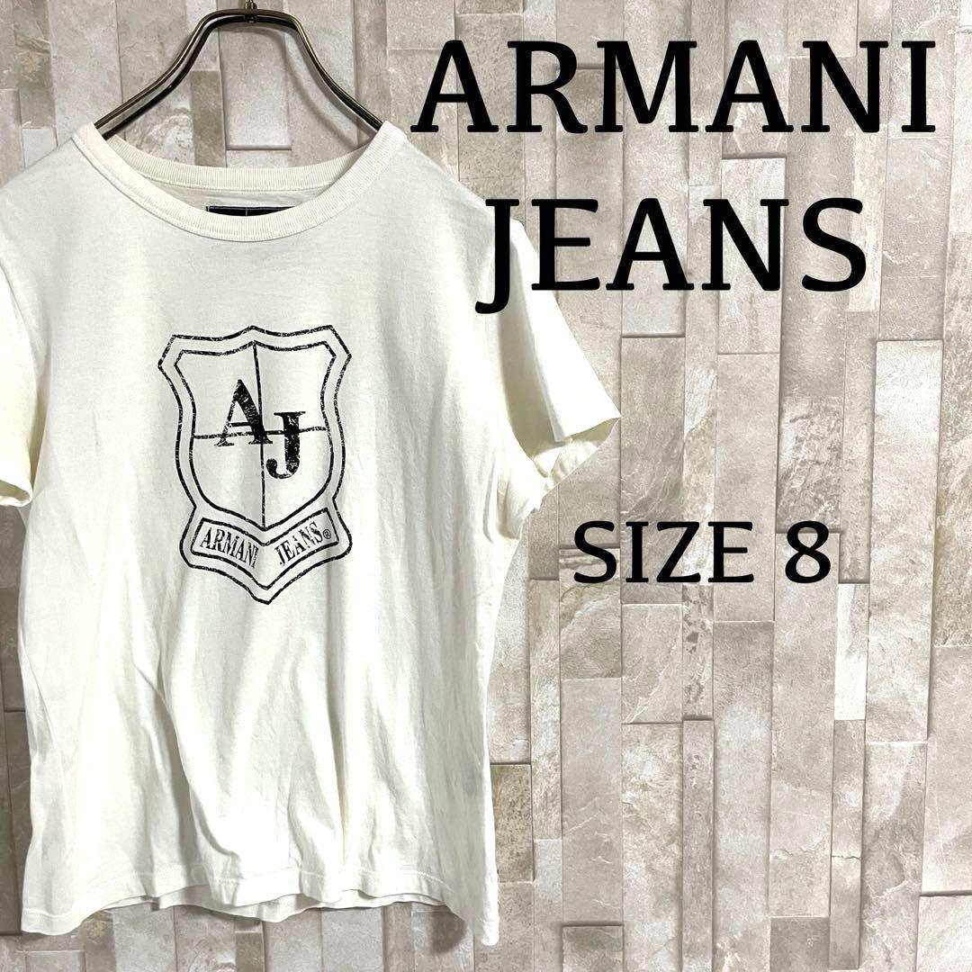 古着 ARMANI JEANS 半袖Tシャツ ロゴプリント サイズ8 ホワイト