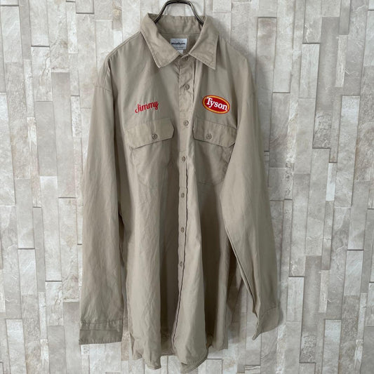 【美品】WearGuard 長袖ワークシャツ ロゴ刺繍 サイズXL ベージュ