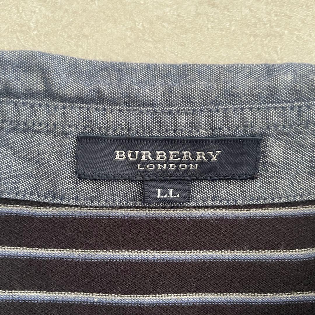 古着 BURBERRY LONDON ボーダー 長袖ポロシャツ LLサイズ