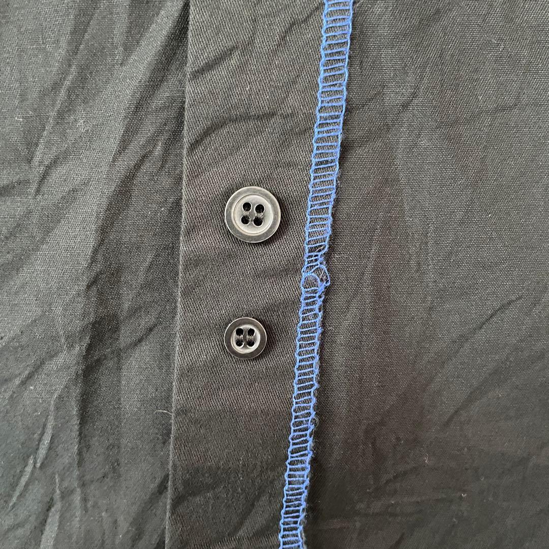 【美品】WyoTech 半袖ワークシャツ ロゴ刺繍 黒×青 ツートン 2XL