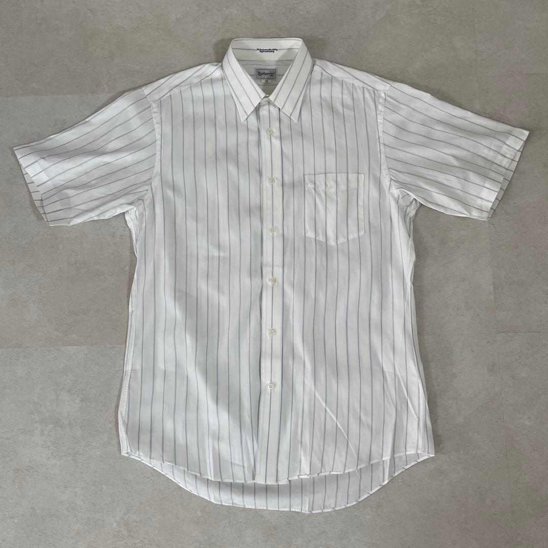 90s BURBERRY 半袖シャツ ストライプ サイズ39 ホワイト
