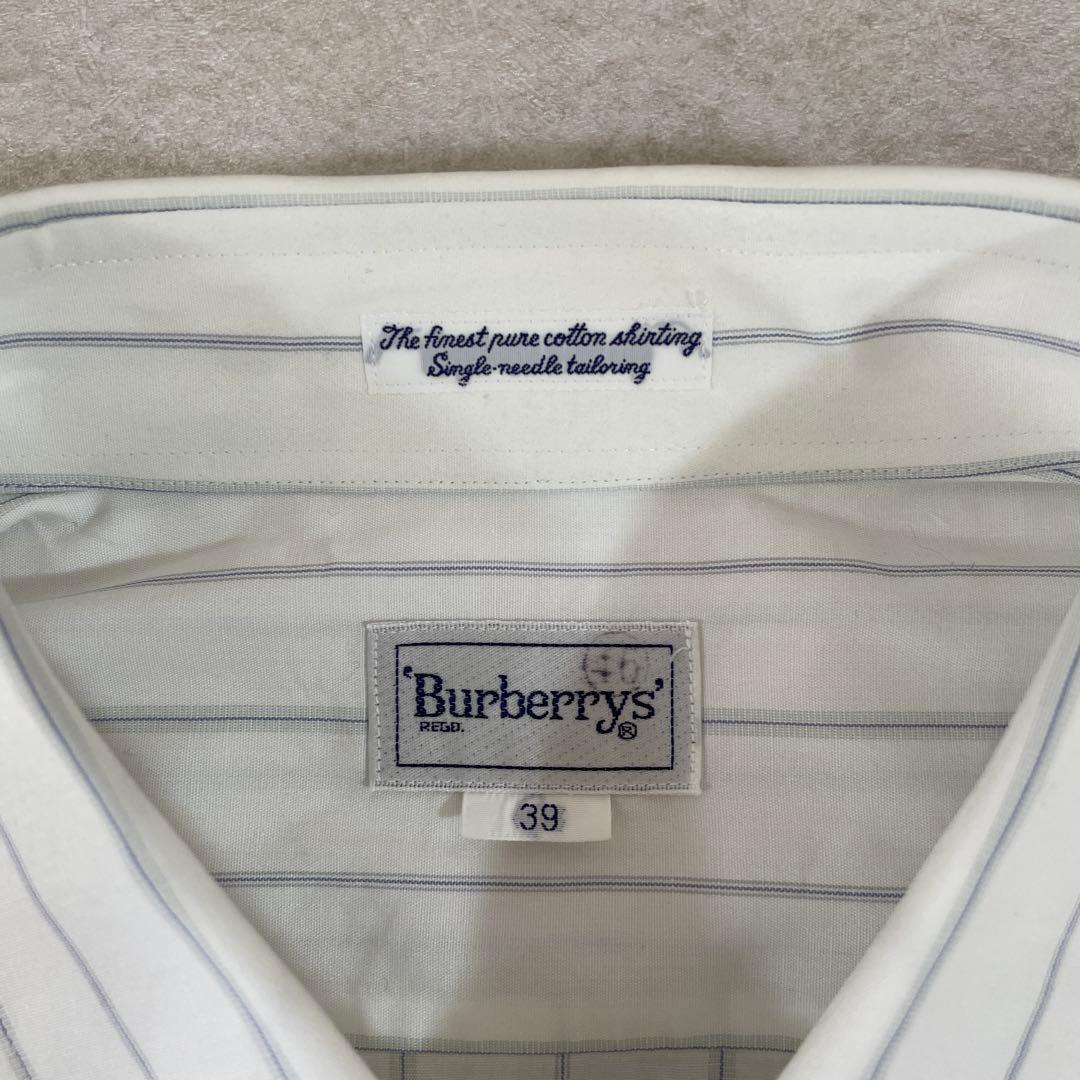 90s BURBERRY 半袖シャツ ストライプ サイズ39 ホワイト