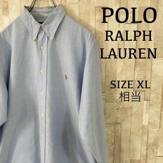 90s POLO RALPH LAUREN 長袖シャツ ポニー刺繍 ブルー