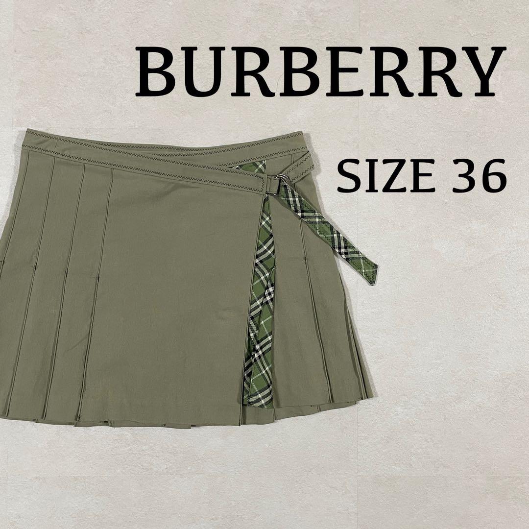 古着 BURBERRY LONDON ブルーレーベル プリーツスカート カーキ