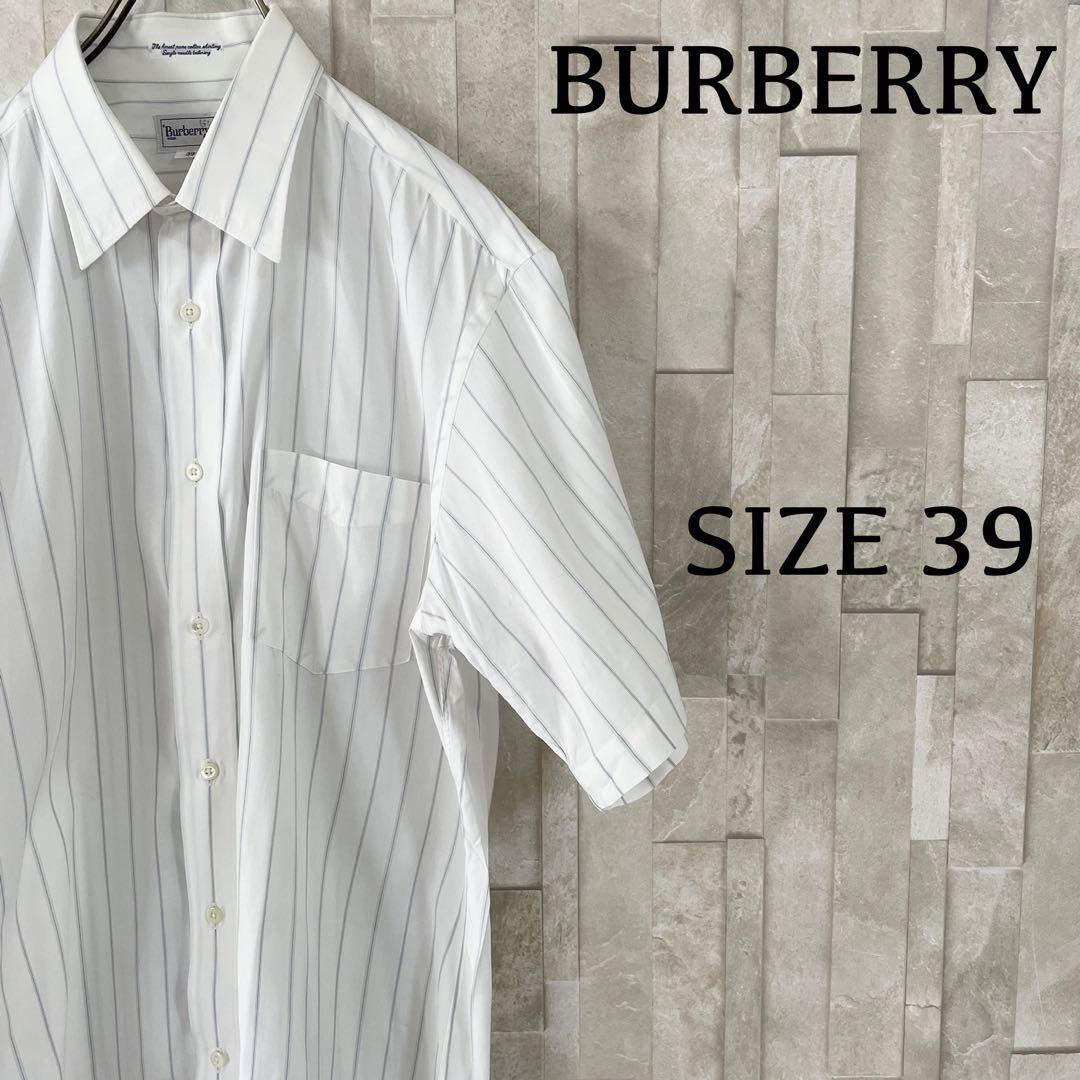 90s BURBERRY 半袖シャツ ストライプ サイズ39 ホワイト