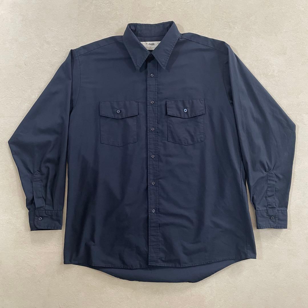 【美品】CiNTAS 長袖ワークシャツ 無地 ネイビー XLサイズ