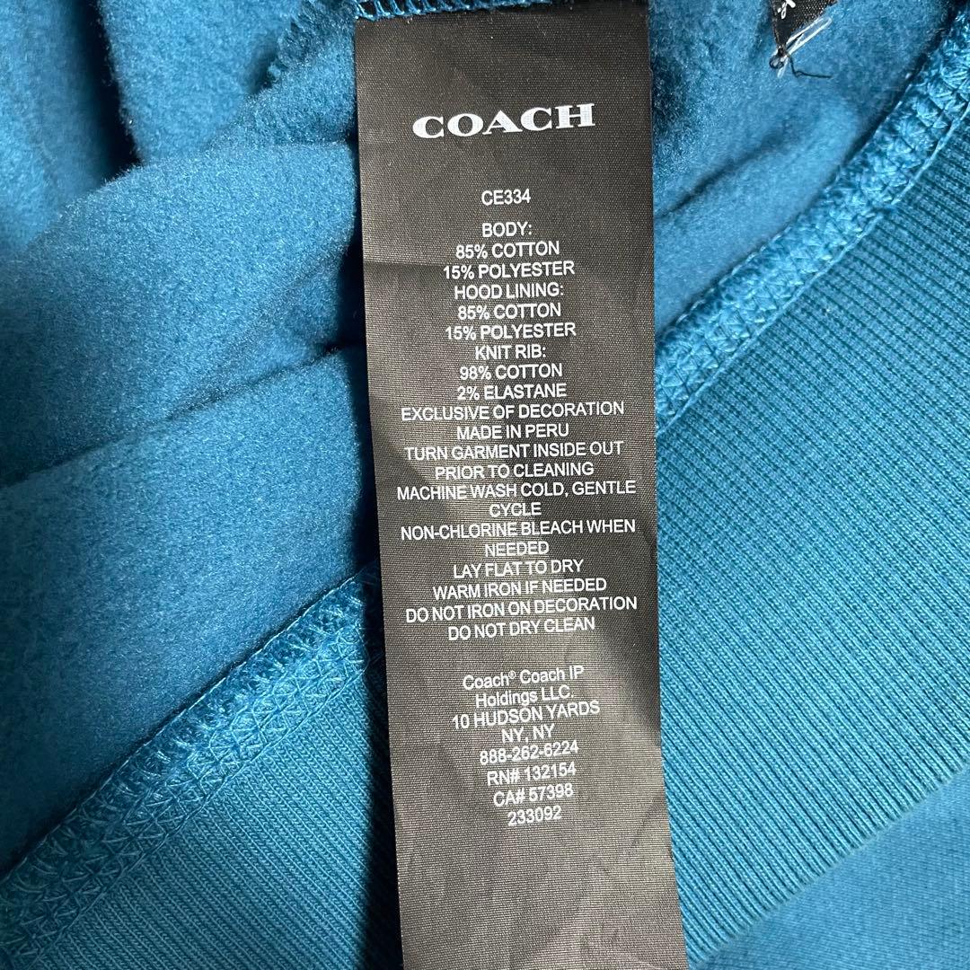 【希少美品】COACH メンズ 長袖パーカー Lサイズ ブルー ターコイズ