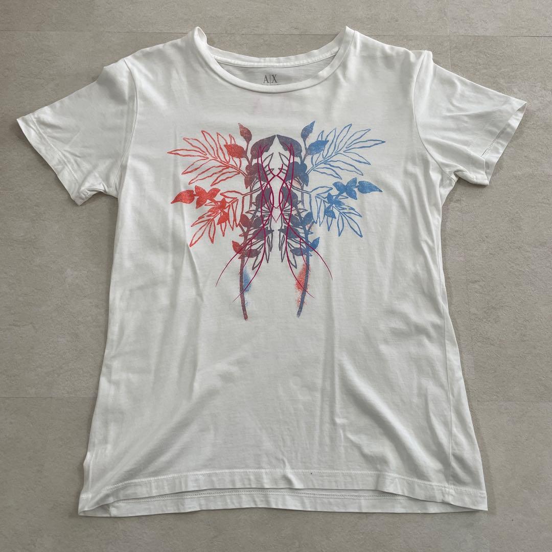 古着 ARMANI EXCHANGE プリント 半袖Tシャツ S ホワイト