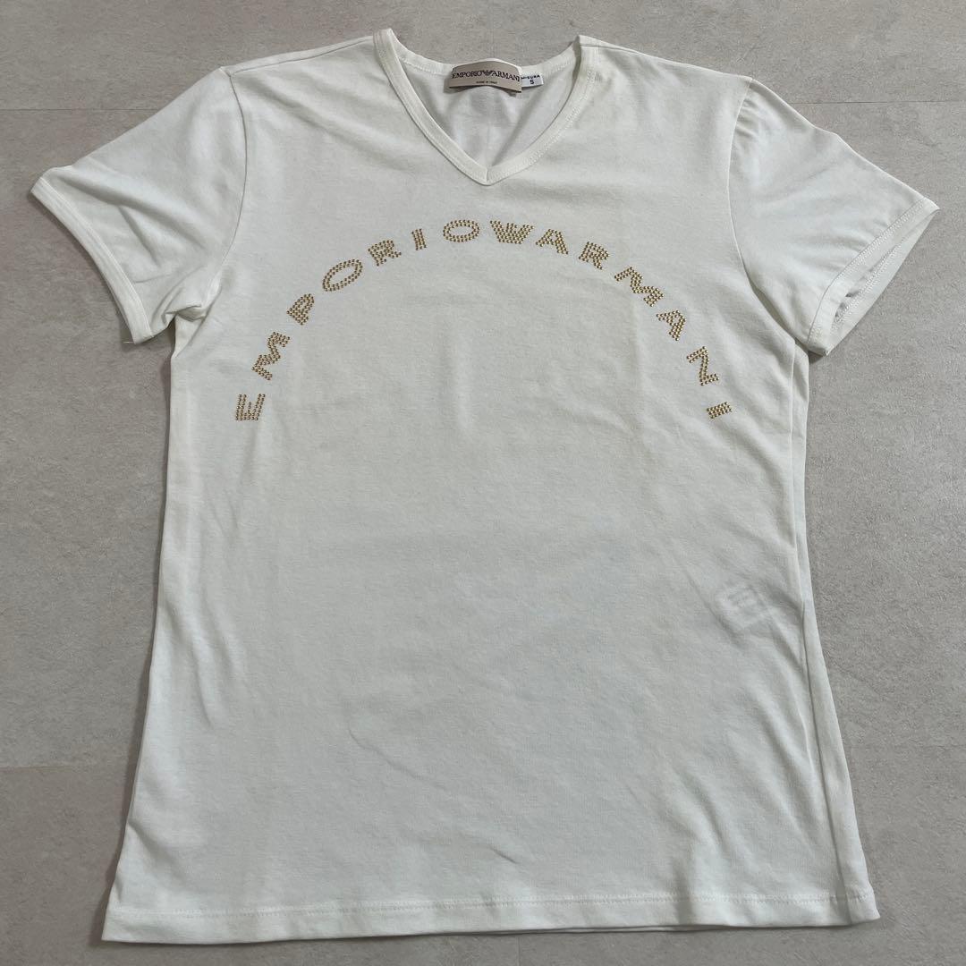 古着 EMPORIO ARMANI ホワイト Vネック Tシャツ Sサイズ