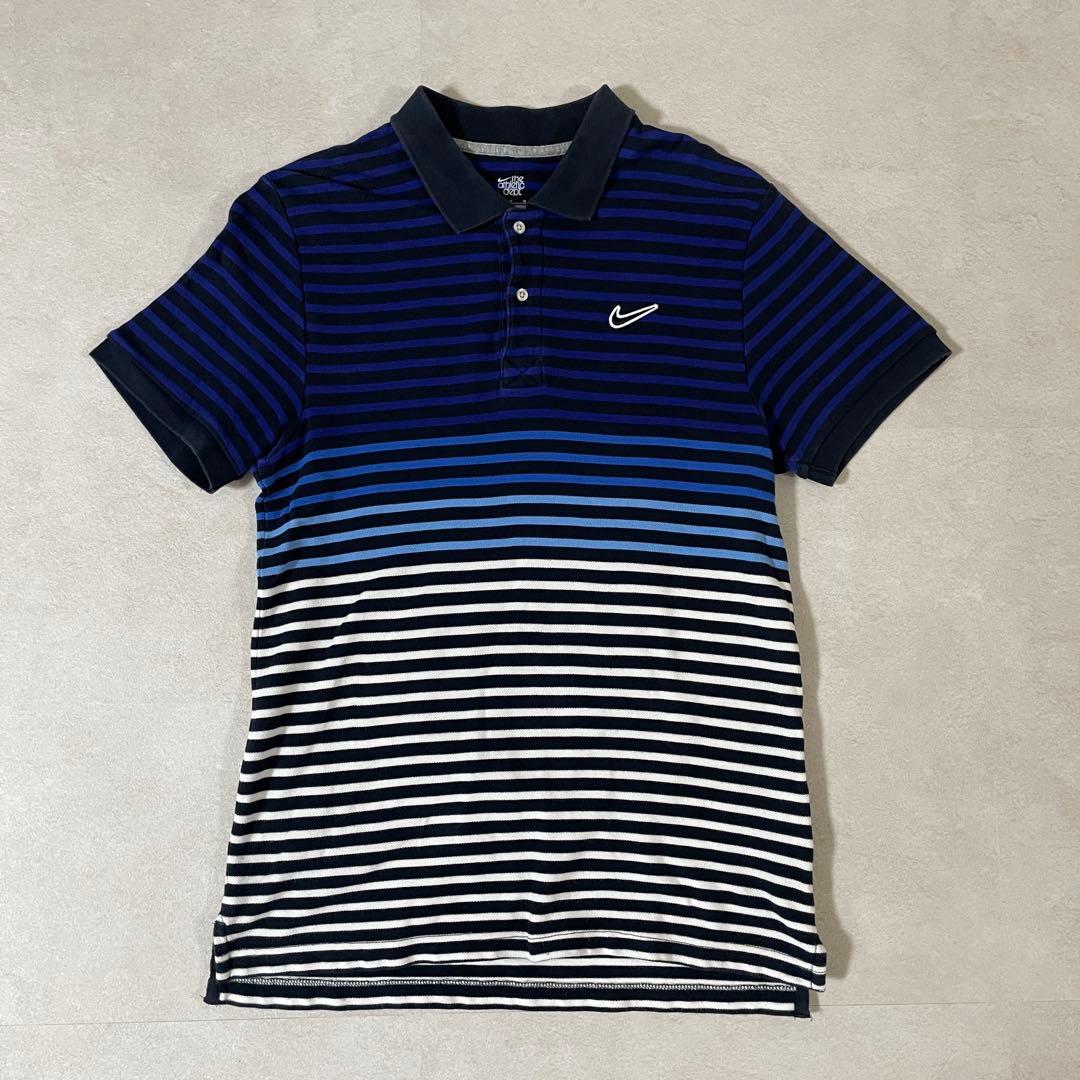古着 NIKE 半袖ポロシャツ サイズM ブルー系 ボーダー柄 グラデーション