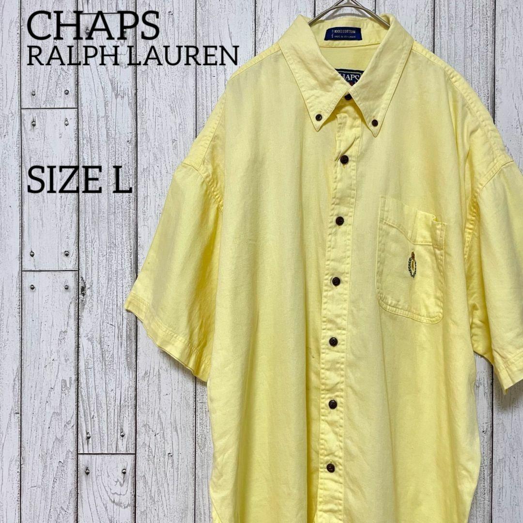 80s ラルフローレン メンズ 半袖 シャツ Lサイズ イエロー