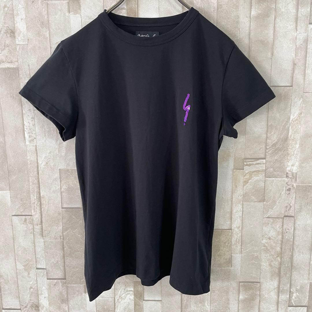 【美品】agnès b 半袖Tシャツ サイズ2 ブラック ポワンディロニー