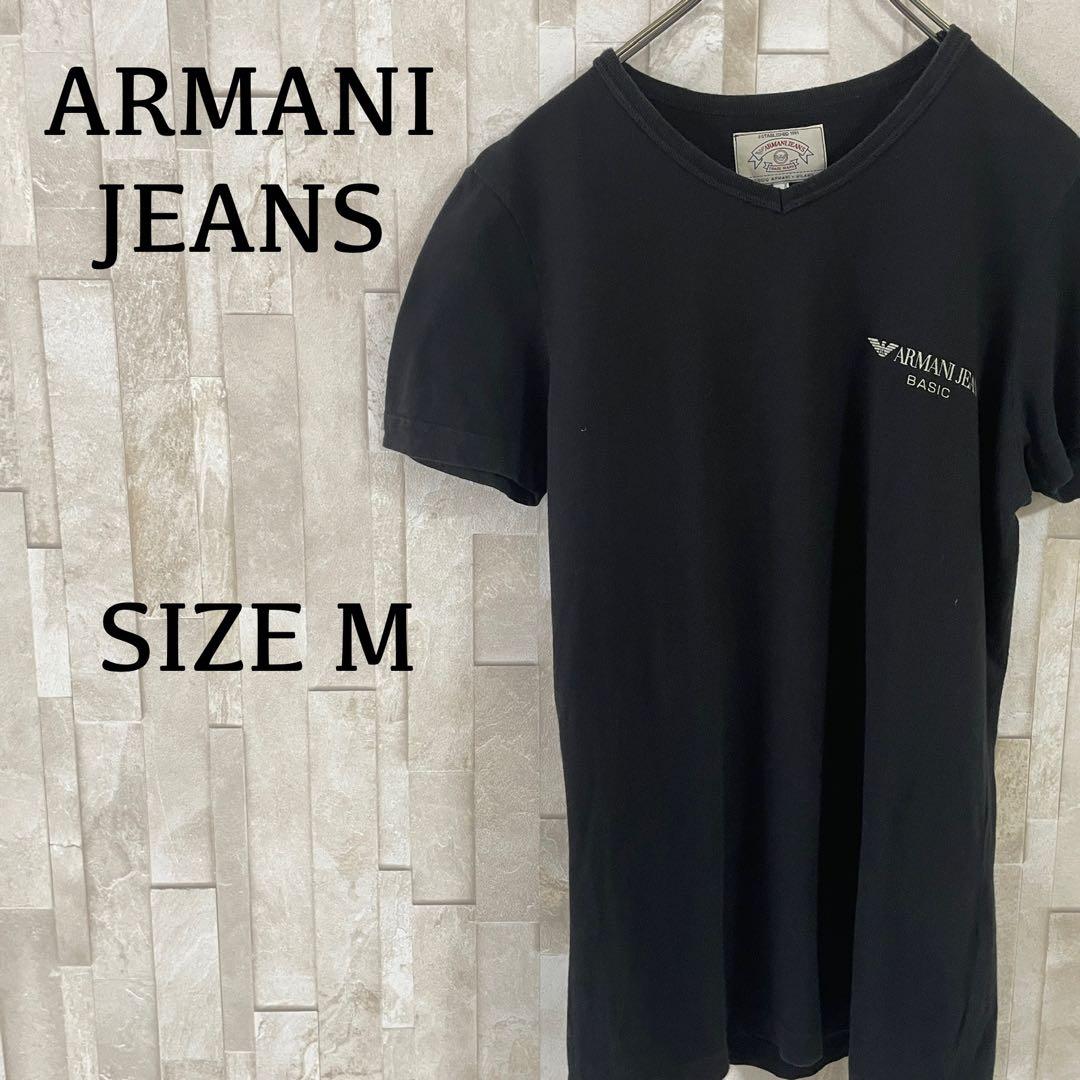 【美品】ARMANI JEANS ロゴプリント ブラック 半袖Tシャツ Mサイズ