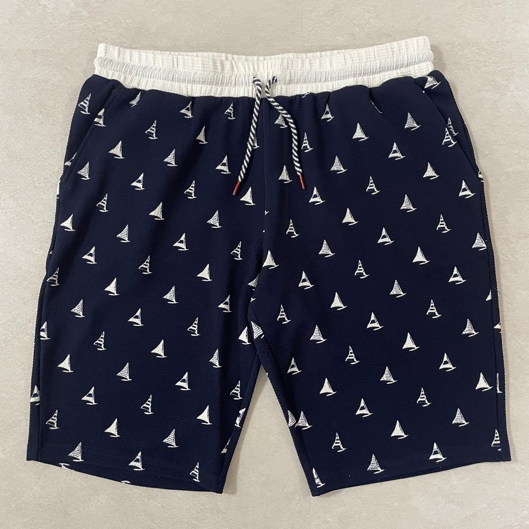 【美品】イトーヨーカ堂 ハーフパンツ ヨット 総柄 ネイビー LL