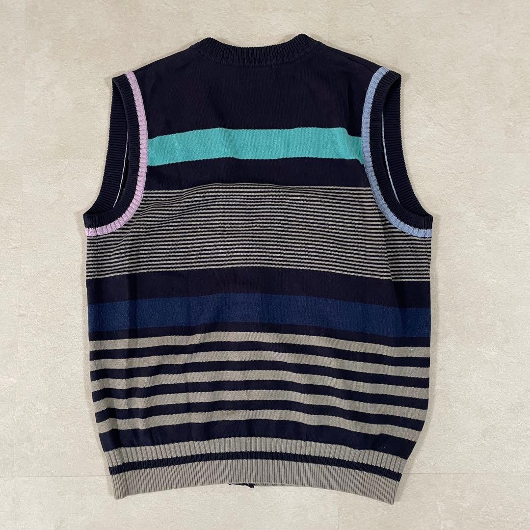 【美品】PAGERO ニット ベスト ビックロゴ ボーダー M ワッペン刺繍