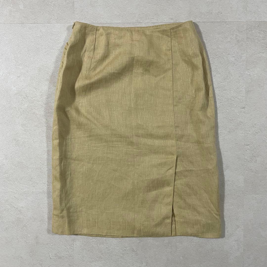 【美品】FENDI ひざ丈スカート イタリア製 麻100％ 40 ベージュ系