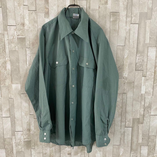 古着 長袖ワークシャツ サイズXL相当 グリーン