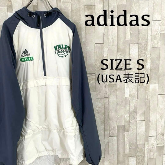 古着 adidas 長袖ナイロンジャケット サイズS ツートン ホワイト グレー