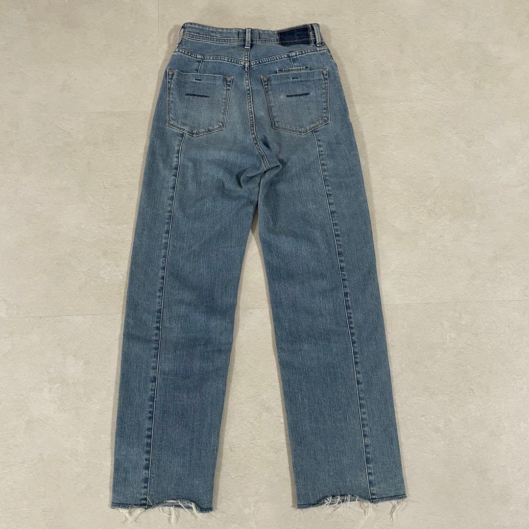 【美品】YANUK デニムパンツ フリンジ裾 スリット ロゴボタン サイズS